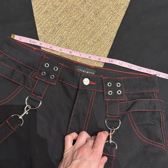 90s Rave Style Current Mood Black Red Baggy Wide leg cargo pants New punk sz S - Picture 7 of 15